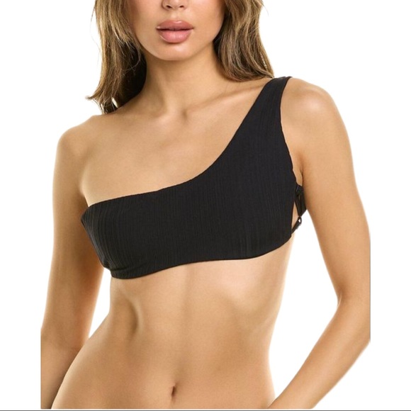 Onia Demi Irregular Rib Bikini Top In Black (M) - Picture 1 of 8